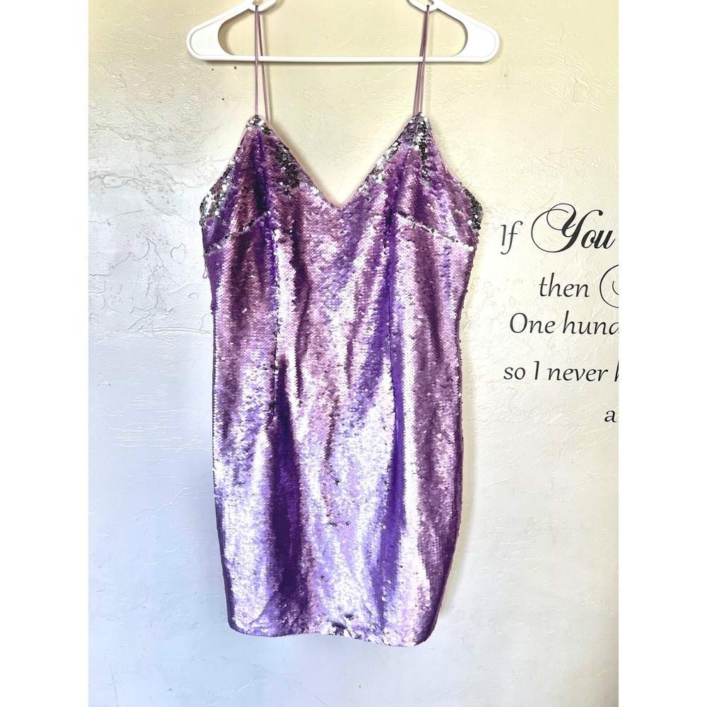 Aidan by Aidan Mattox Purple Silver Iridescent‎ Sequin Mini Slip Dress V-Neck 10